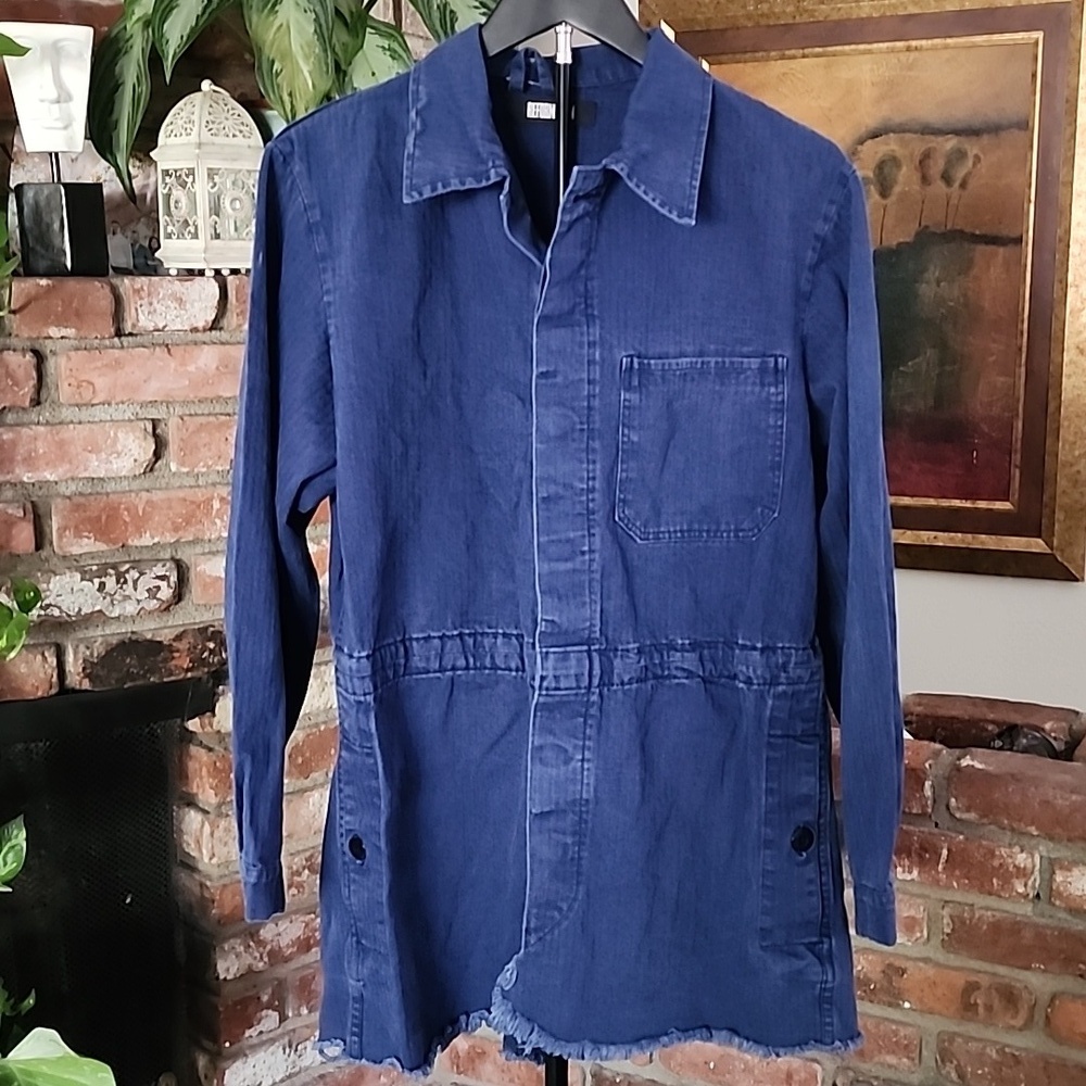 Reformation Chambray Utility Jacket Denim Overshirt Blue Workwear Button Front - Picture 1 of 13